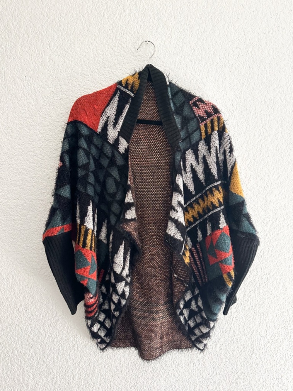 Geometric Open-Front Knit Cardigan - Multicolor